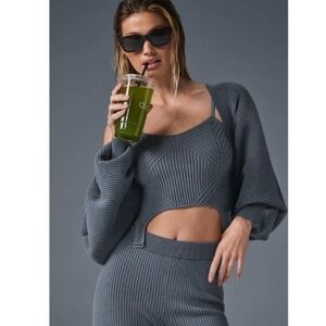 ALO Yoga Denim Knit Shawl in Steel Grey Anthracite Size XS/S